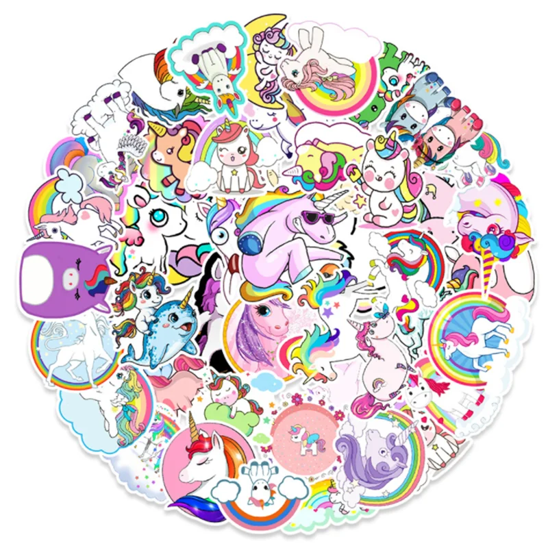

10/30/50PCS Colorful Unicorn Rainbow Graffiti Decoration Skateboard Rider Account Laptop Waterproof Sticker Toy Wholesale