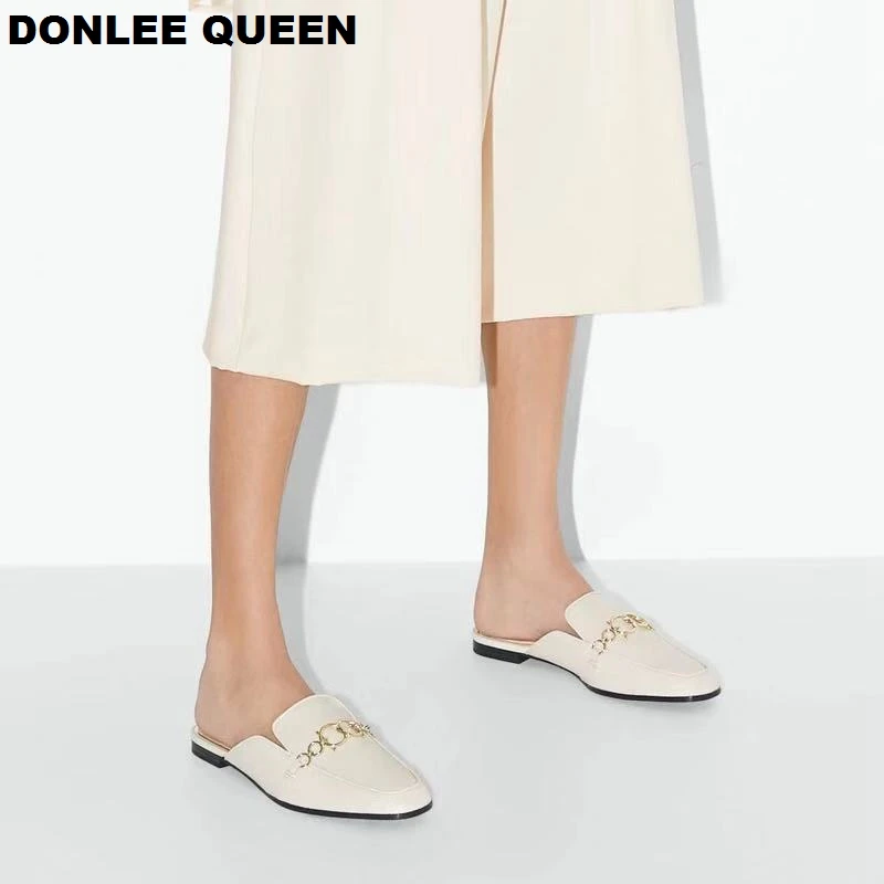Женские тапочки на плоской подошве; Новая модная обувь с закрытым носком; женские повседневные Лоферы без застежки; брендовые летние шлепанцы; zapatos de mujer