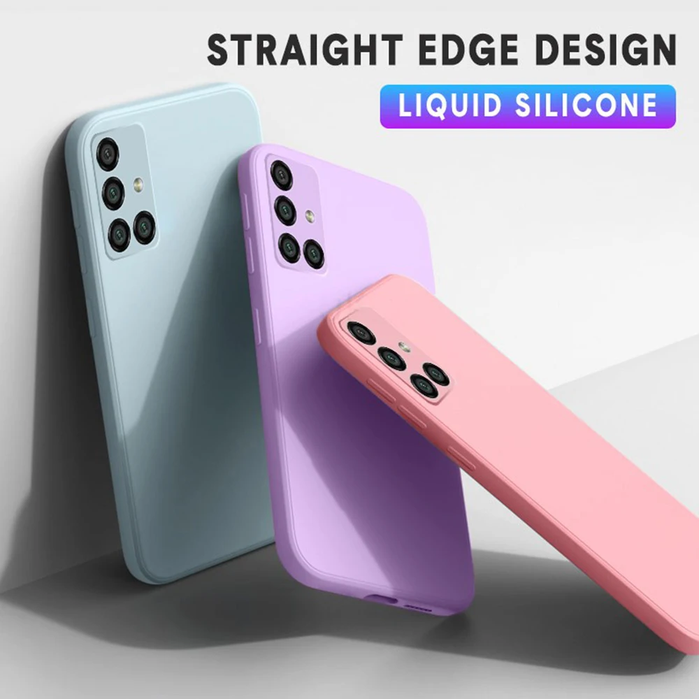 Luxury Original Square Soft Liquid Silicone Phone Case For Samsung Galaxy S21 Ultra S20 FE S10 Plus S9 S8 Note 20 10 9 8 Cover