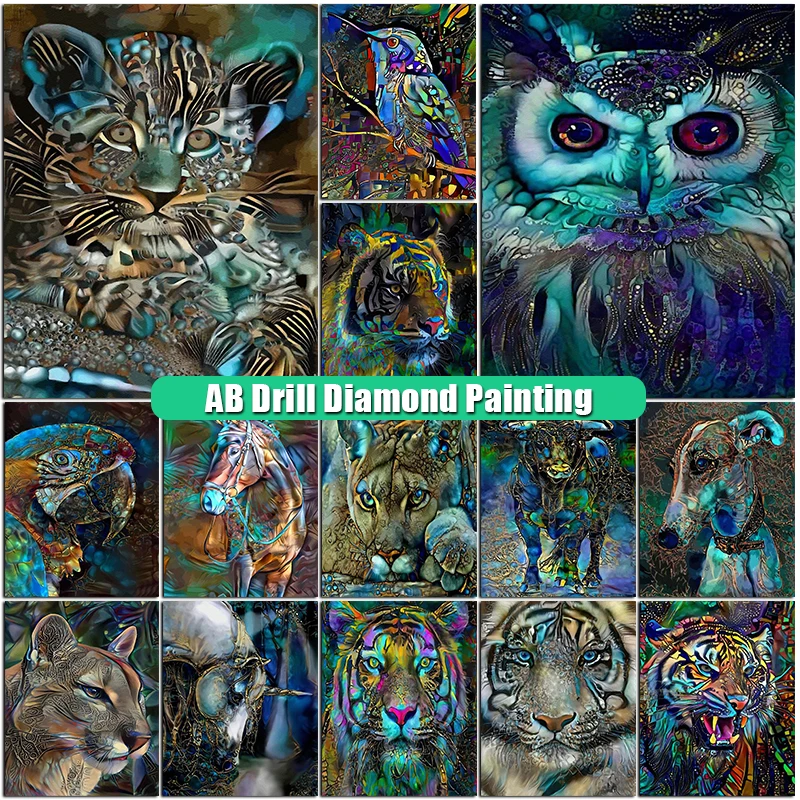 Diy AB Diamond Painting Aniaml Pictures Cross Stitch Kits 5D Modern Wall Mosaic Tiger Lion Art Diamont Embroidery Cat Home Decor | Дом и сад