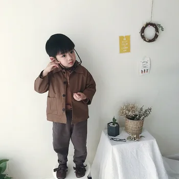 

Children's jacket spring and autumn new Korean children's lapel jacket single-row button-down cardigan for boys and girls