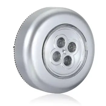 

Portable 4LED Push Lights Night Light Wardrobe Closet Self Adhesive Stick Camping Energy Saving Silver Emergency Cabinet