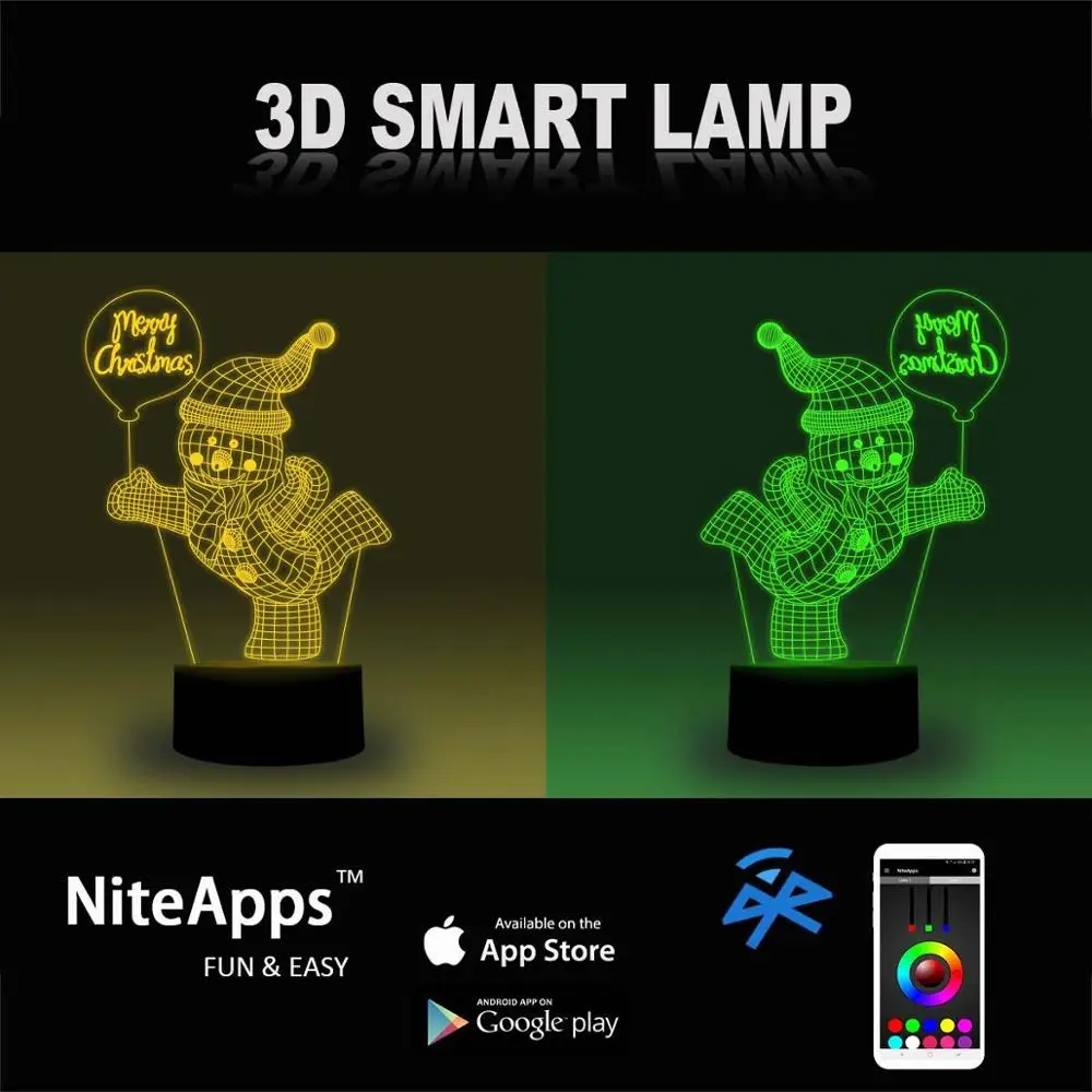 NiteApps 3D счастливый снеговик ночник настольная иллюзия Лампа подарок на день рождения приложение/сенсорное управление