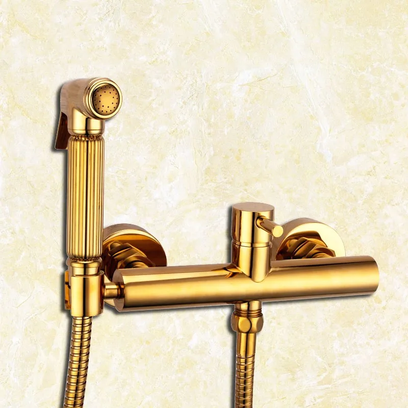 Роскошный Золотой латунный Смеситель для ванной комнаты Набор холодной горячей воды Смеситель кран ручной душ для биде опрыскиватель с держателем