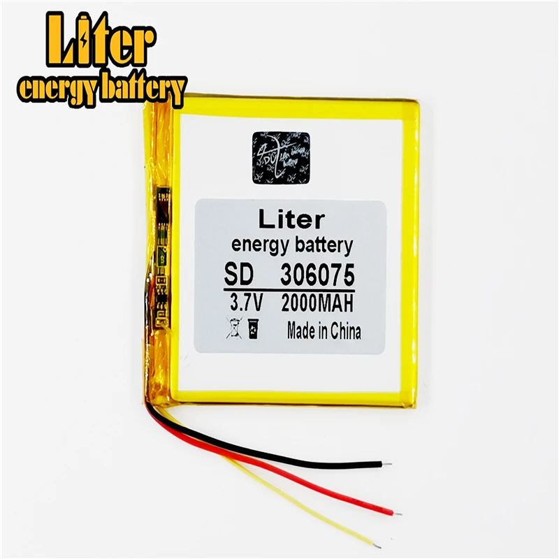 3 Line 306075 3.7v 2000mah Rechargeable Lipolymer Liion Battery For