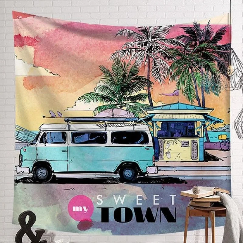 CAMMITEVER Cloud Sky Blue Sea Seaside Beach Coconut Tree Summer Scene Tapestry Wall Hanging Decorative Carpet Yoga Mats | Дом и сад