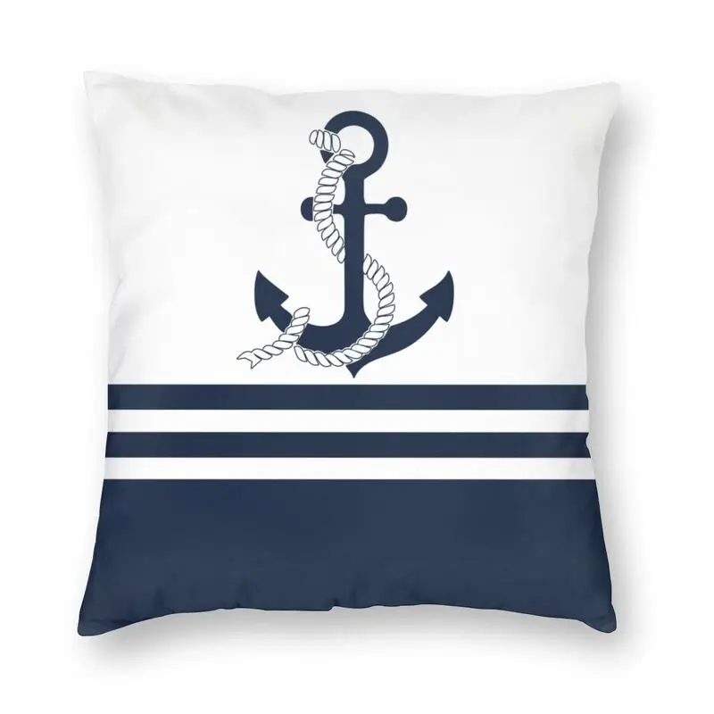 

Cool Nautical Blue Anchors With Blue And White Stripes Pillow Cover Home Decorative Sailing Sailor Cushion Cover for Living Room