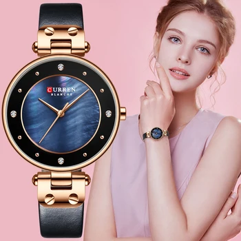 

CURREN Women Watches Reloj Mujer Top Brand Luxury Leather Strap Wristwatch for Women Blue Clock Stylish Quartz Ladies Watch