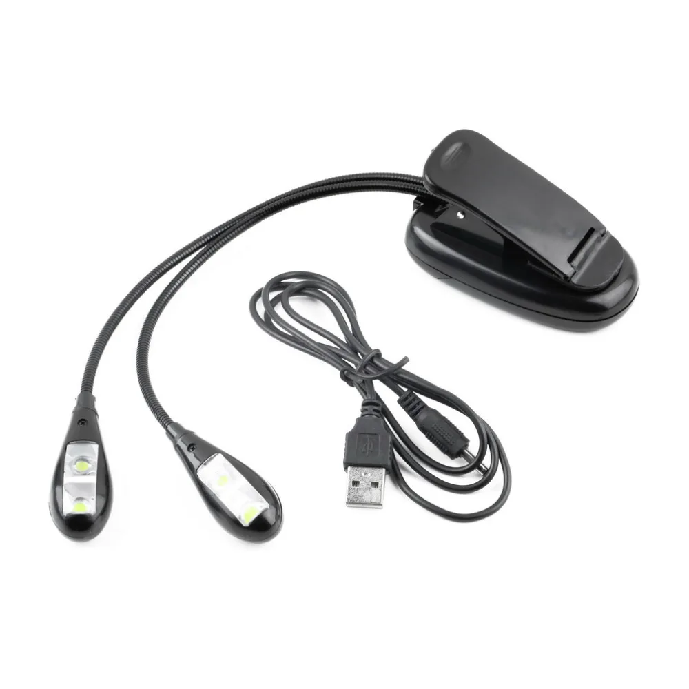 Colli di cigno regolabili 2 doppi bracci flessibili 4 LED Lampada con clip per leggio per pianoforte Libro_voghion.com