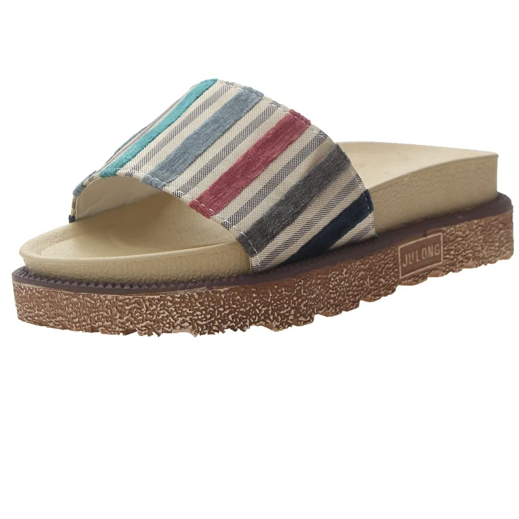

Wind Contrast Color Stripe Belt Indoor Shoes Open Toe Slippers Beach Flip Flops Slides Woman Indoor Shoe szapatos de mujer