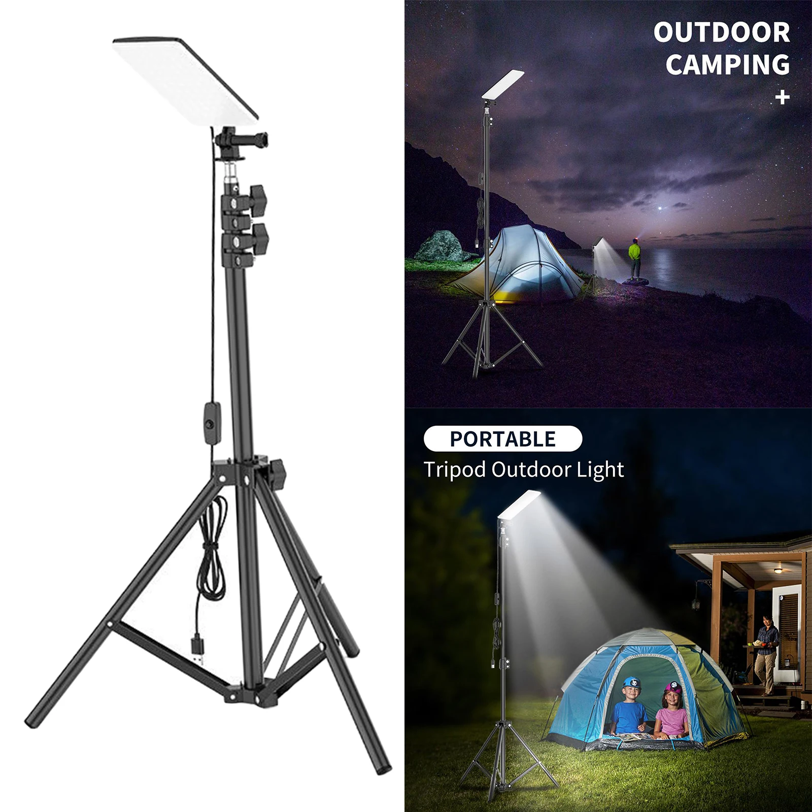 Tripod LED Camping Light USB Rechargeable Outdoor Tent Lamp Hiking Lantern