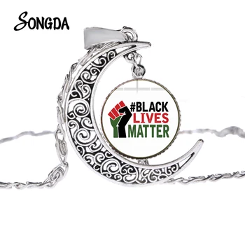

Black Lives Matter Crescent Moon Necklace BLM No Justice No Peace Necklace Jewelry Glass Cabochon Men Women Handmade Gift