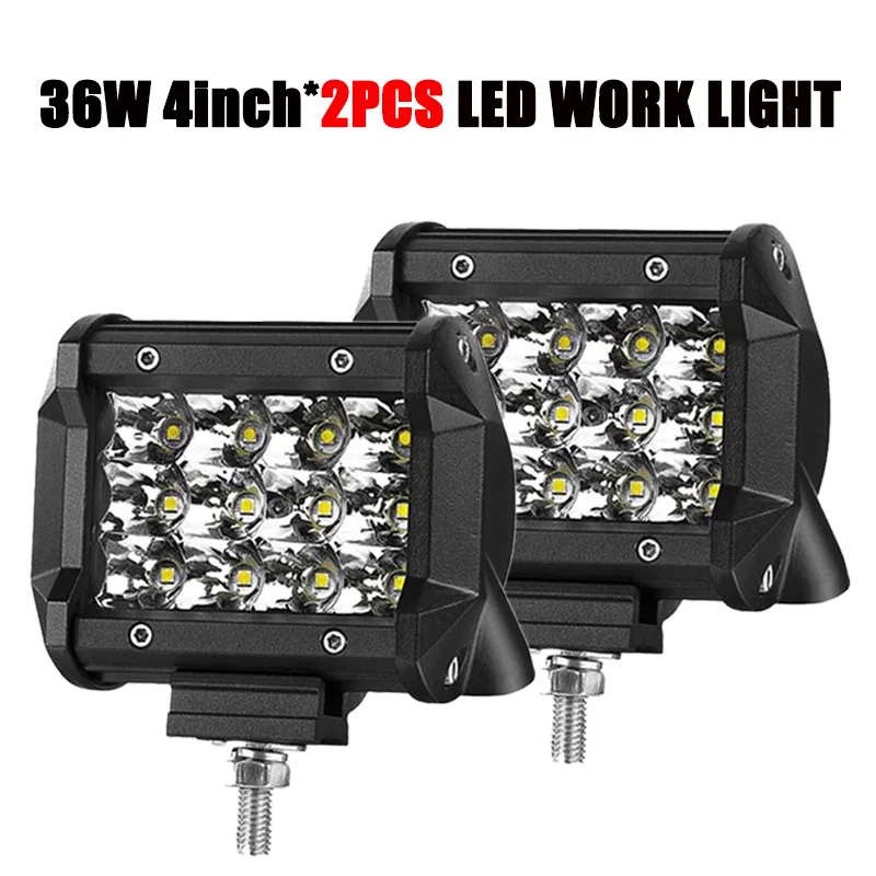 36W 4inch 3-row 2pcs 12 В 24 в светодиодный рабочий светильник 4x4, автомобильные аксессуары, светильник для вождения, внедорожный головной светильник, точечный прожектор, комбинированный луч, противотуманный светильник, лампа для грузовика, лодки - Цвет: 36W 4inch 3-row 2pcs