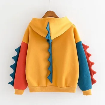 

Hoodies Women Kawaii Sweatshirt Women Fashion Oversized Hoodie Loose Long Sleeve Splice Dinosaur Sweatshirt Tops толстовка худи