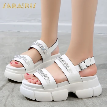 

SaraIris 2020 Brand Design Women Sandals High Heel Peep Toe Med Platform Chain Flats Summer Casual Woman Shoes