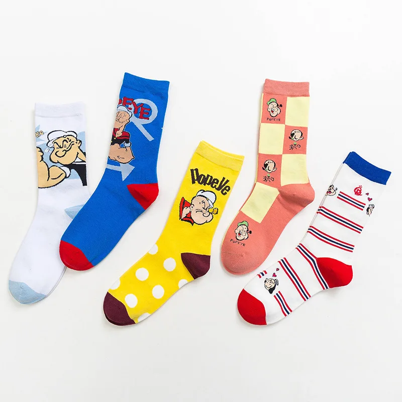 

New Men Cartoon Hip Hop Cool Yellow Popeye Socks Cotton Skateboard Sock Art Funny Socks Personality Tide Sox Casual For Lovers
