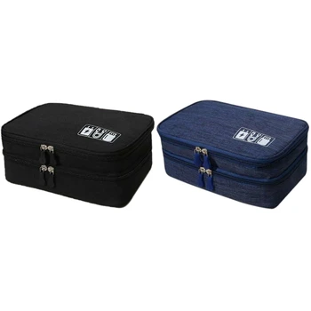 

2 Pcs Electronic Accessories Cable Organizer Bag Travel Charger Plug Storage Case-Black & Navy