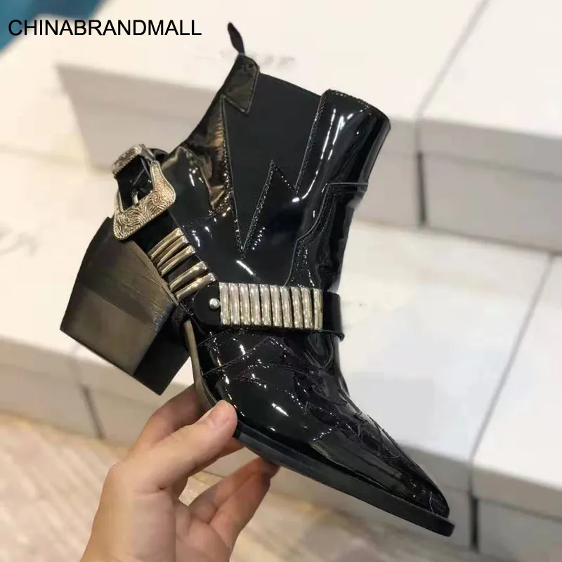 Scarpe Donna/женские ботинки; Botines Mujer; обувь в стиле панк из лакированной кожи; Chaussures Femme; ботинки «Челси» с острым носком; женские ботинки с пряжко... Scarpe Donna/женские ботинки; Botines Mujer; обувь в стиле панк из лакированной кожи; Chaussures Femme; ботинки «Челси» с острым носком; женские ботинки с пряжко...