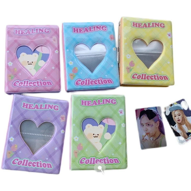 SKYSONIC Lovely Heart 3 Inch Photo Album Flower Bear Idol Storage Collection Book 20 Sheets PP Refill Bags Card Holder 3