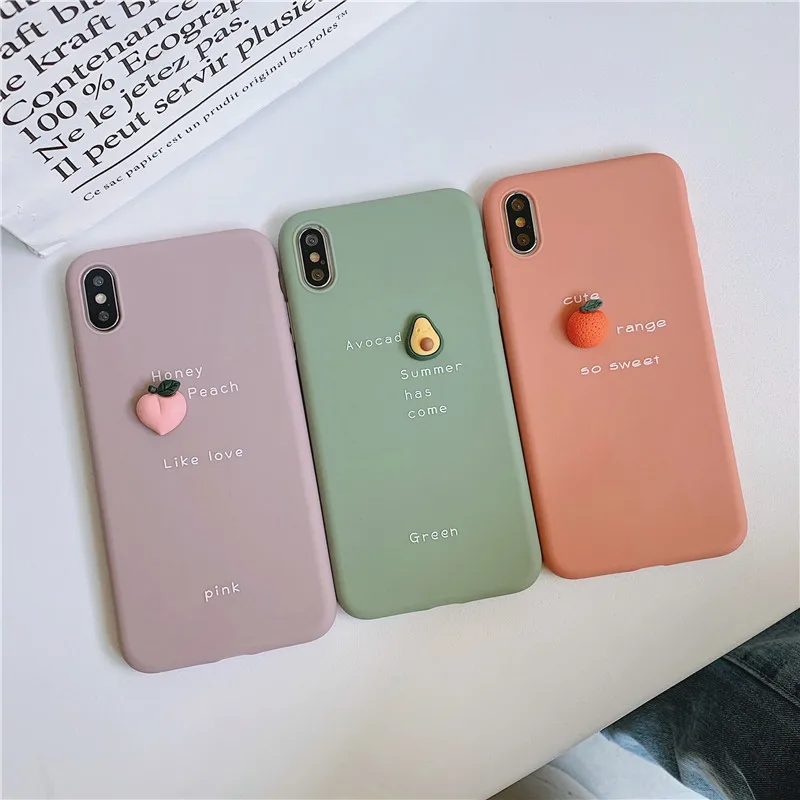 

jamular Three-dimensional fruit TPU phone case For 7 Plus 8 Plus X XR 6 6s Plus XS MAX Peach Avocado orange 3D phone cover