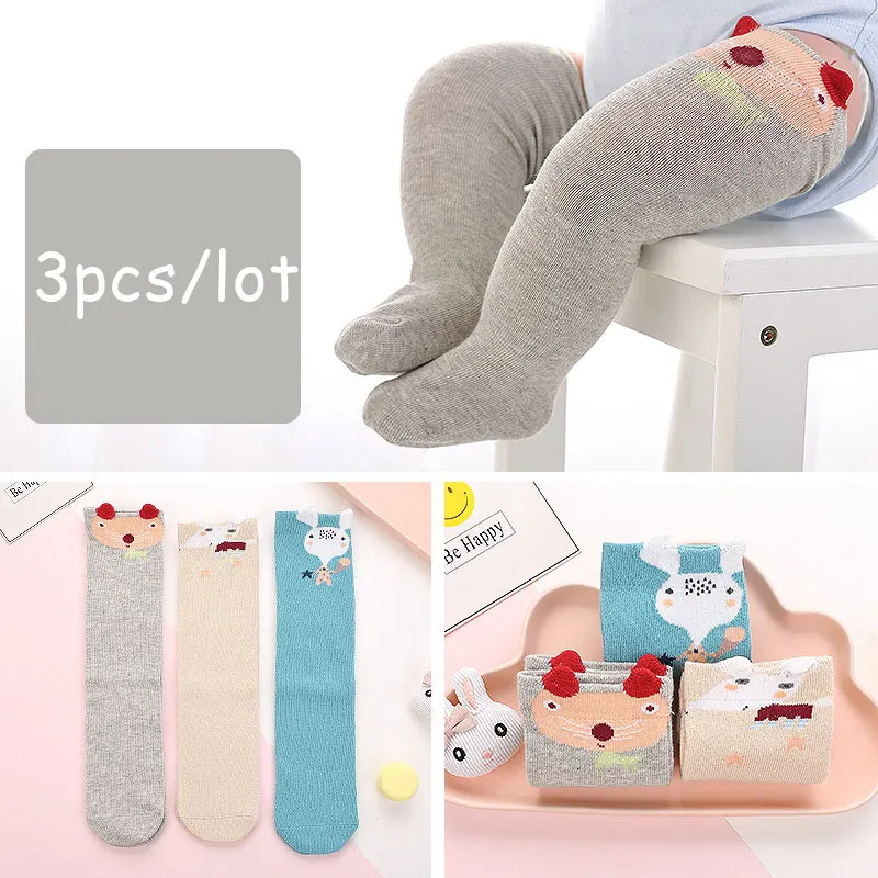 3 пары, детские носки для мальчиков и девочек, Гольфы с рисунком, Meias Para Bebe, зимние теплые детские носки розовый мягкий хлопковый для младенцев с животными - Цвет: Light gray puppy