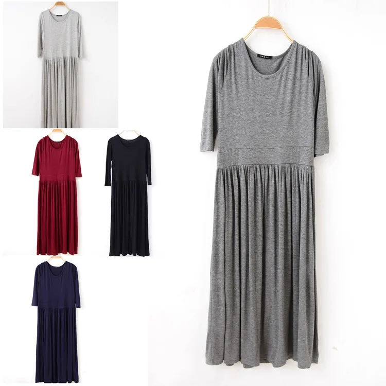 

Manufacturers Direct Wholesale Spring Modal Half Sleeve Sundress Loose And Plus-sized Dress Slimming Long Skirts a Generation of