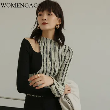 

Korea Designer T Shirt For Women Sexy Hollow-Out Ladies T Shirt Patchwork Long Sleeve Tee Shirt Femme Top Underwear LDHS