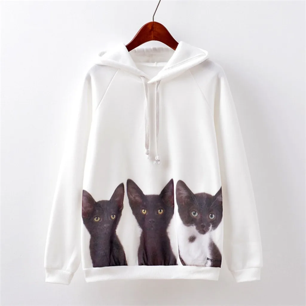 Hoodies Women Hoodies And Sweatshirts Women Cat Print Hooded Collar Long Sleeve Hoodie Streetwear Harajuku Hoodie Pullovers