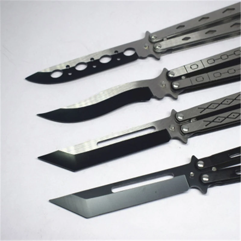 

Stainless Steel Folding Knife for titanium Trainer Training Practice Butterfly in knife training tactical Dull Blade Knife