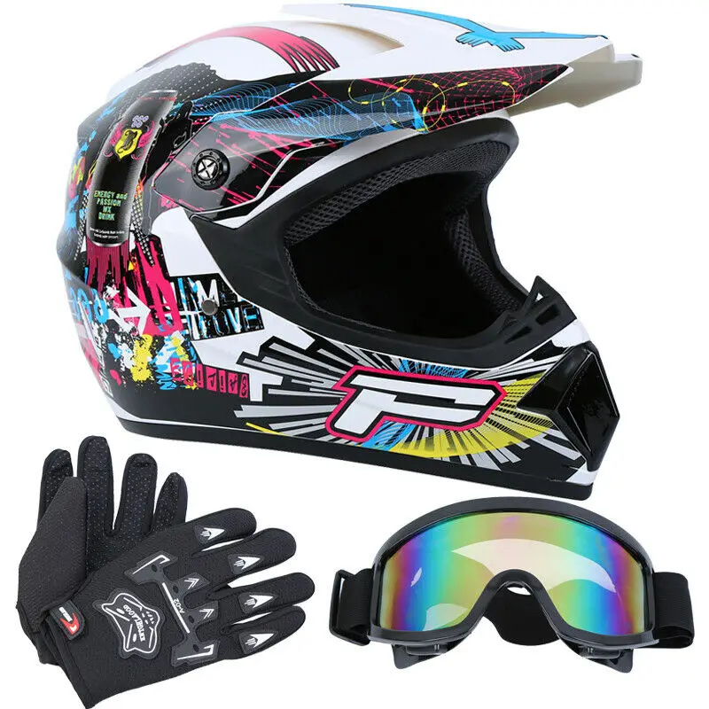 Motorcycle Helmet Professional Racing Motocross Off-Road Helmet With Cross Glasses casque moto Motorbike Full Face Helmet Black