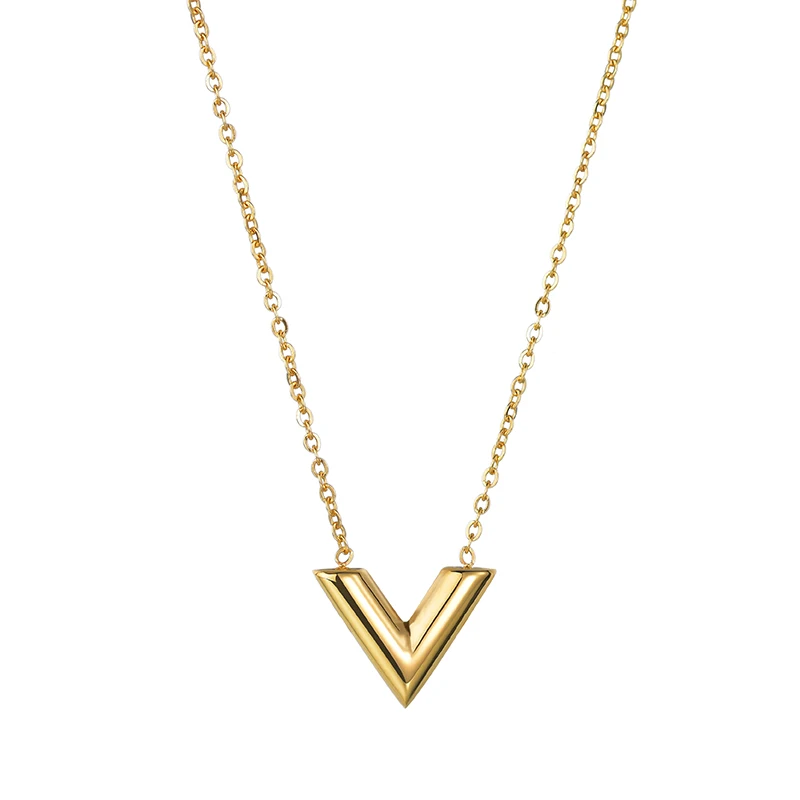 1 pcs necklace Простое ожерелье из нержавеющей стали с буквенным V, женское ожерелье для девочек, золото/серебро/розовое золото, ожерелье с надписью вечерние подарки - Окраска металла: 1 pcs necklace