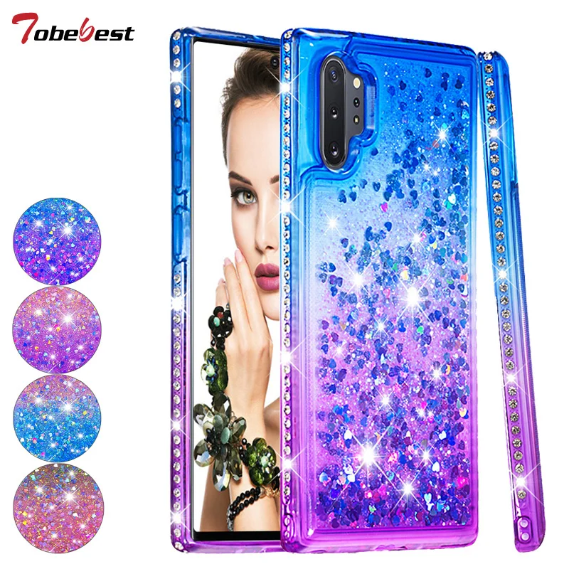 Блестящий жидкий блестящий чехол для samsung Galaxy Note 10 Plus с динамическим зыбучим
