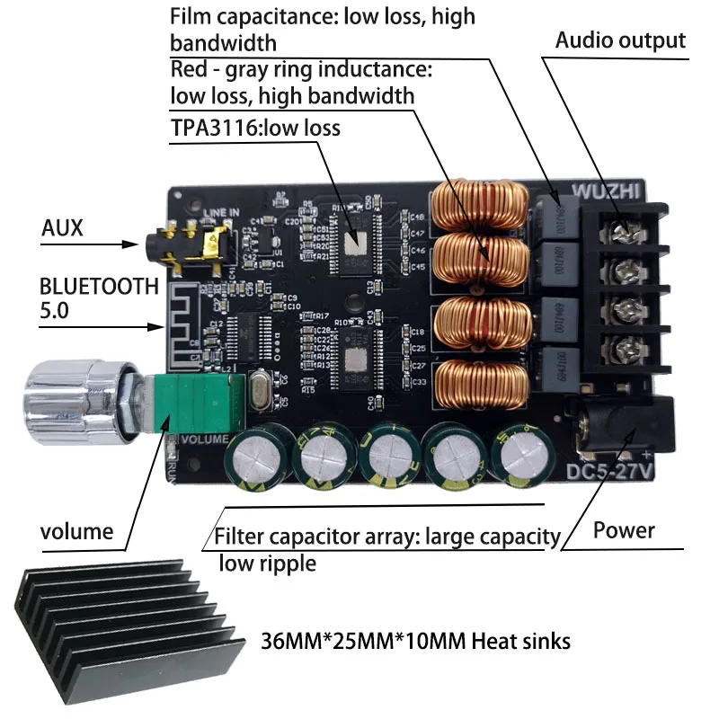 ZK-1002 HIFI 100WX2 TPA3116 Bluetooth 5,0 высокой мощности Цифровой усилитель стерео аудио Плата AMP Amplificador домашний кинотеатр