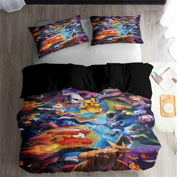 

HELENGILI 3D Bedding Set Pokemon Pikachu Print Duvet Cover Set Bedcloth with Pillowcase Bed Set Home Textiles #JL-58