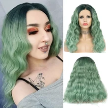 Imstyle зеленый парик Омбре синтетический парик на кружеве глубокая волна парики для женщин термостойкие волокна натуральные волосы косплей парик