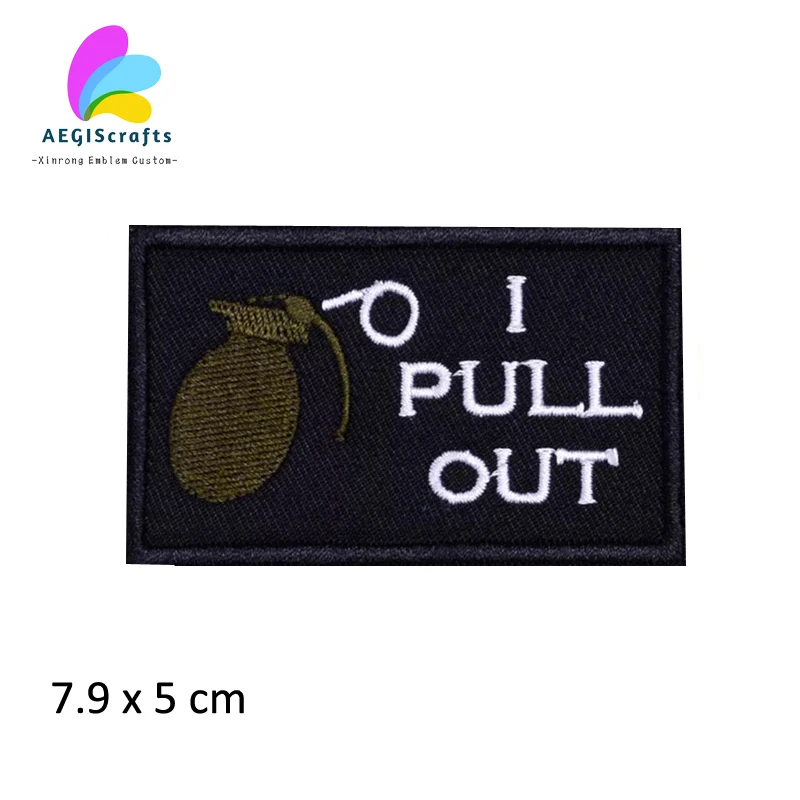 

I PULL OUT embroidery patches black twill 75% embroidery area hot cut border iron on patch custom embroidery patch manufacture