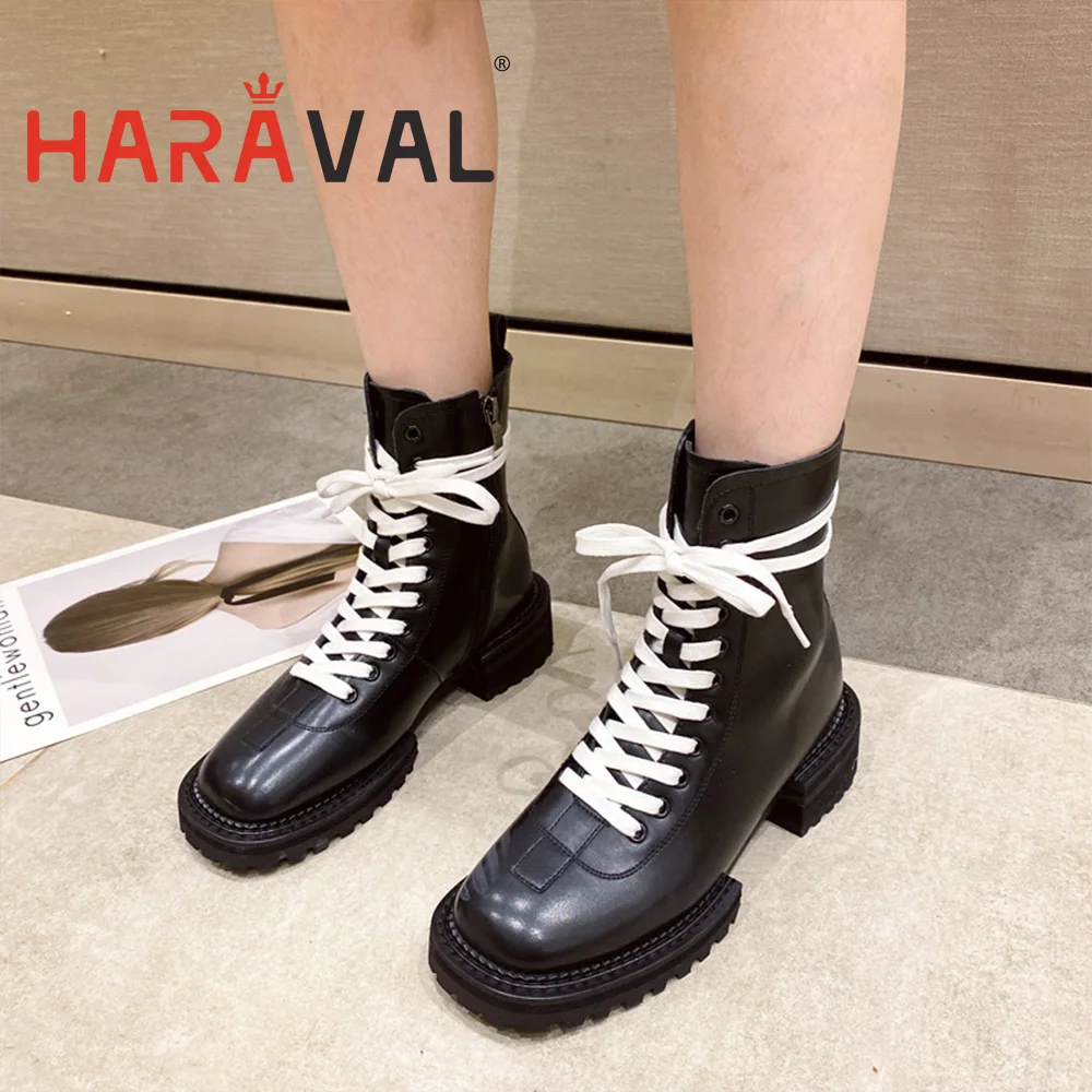 2020 Winter New Fashion Crimping Martin Boots Strap Contrast Color Fashion Short Boots Comfortable Women's Shoes Lace UpE301L