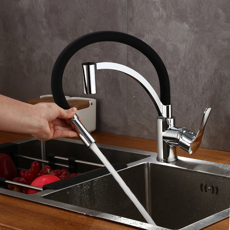 Gavaer Rubber Design Kitchen Faucets Any Direction Rotating Modern Kitchen Faucet Taps Single Handle Pull Down Deck Sinks Faucet
