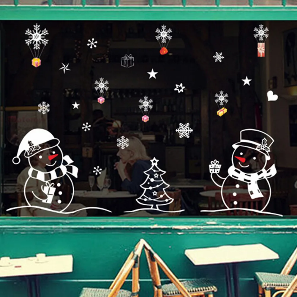 Рождественский снеговик, съемные домашние виниловые наклейки на окна, наклейки на стену, домашний декор для окон, дверей, Новинка