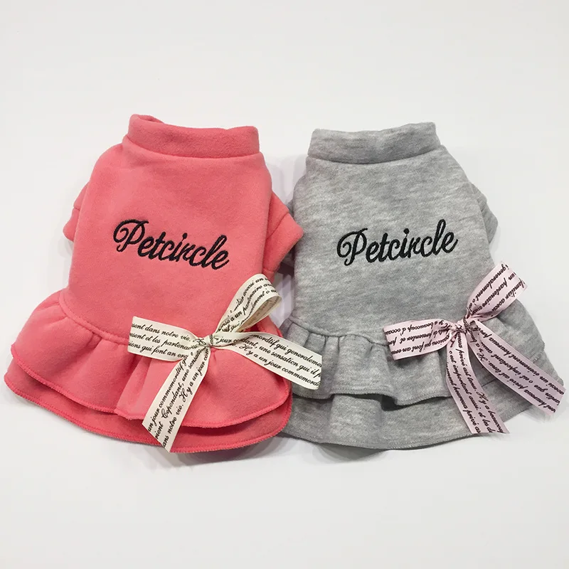 Winter Autumn Dog Cat Dress Coat With Letter Bowknot Puppy Dog Clothing