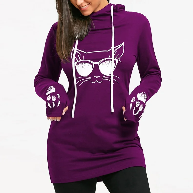  Winter Casual Women Sweatshirt Hooded Long Sleeve Skinny Printed Hoodies Women Clothes Drawstring P