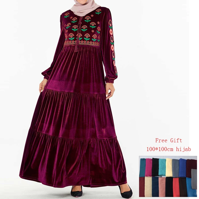 Purple dress Vestidos Дубай бархат Абая Кафтан Марокко Арабский исламский мусульманское платье Турция Кафтан турецкие платья Хиджаб халат Musulmane Arabe - Цвет: Purple dress