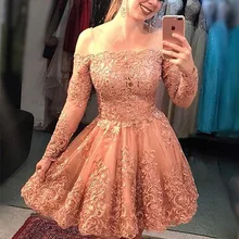 Женские кружевные платья для возвращения домой Короткие Мини Выпускные платья платье с длинным рукавом
