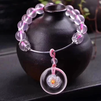 

Natural pink crystal honey wax flower good full moon bracelet