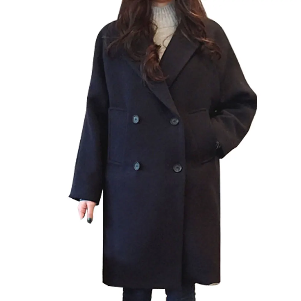 black Длинное пальто Chaqueta Mujer, верхняя одежда с отложным воротником, повседневное тонкое пальто, зимнее пальто для женщин, осеннее пальто - Цвет: black