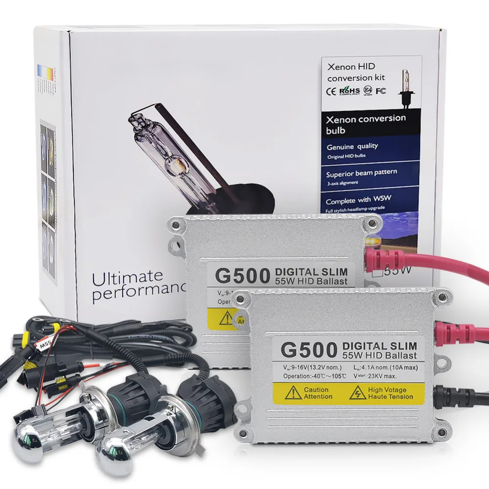 Биксеноновые H4 HID Kit AC 55W H4 Hi/Lo ксеноновые лампы G500 Ксеноновые балласты для автомобильных фар 4300k 5000k 6000k 8000k Биксеноновые лампы