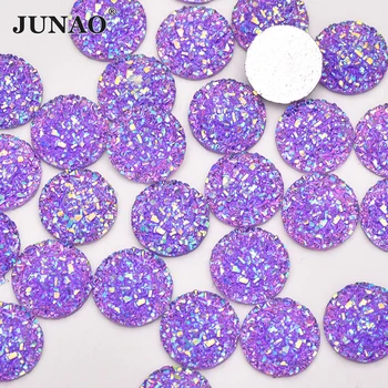 

JUNAO 50pcs 12mm Glitter Purple AB Round Resin Rhinestones Flatback Cabochon Stone Non Hotfix Scrapbook Strass Ornament