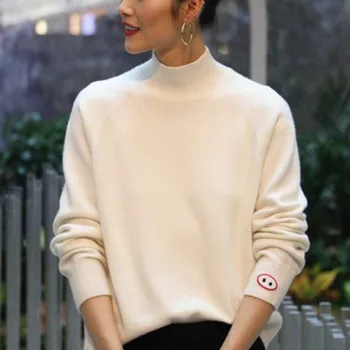 

new 2020 winter women sweaters half a turtleneck pure color set of head relaxed joker show thin knitting pullovers MX1911