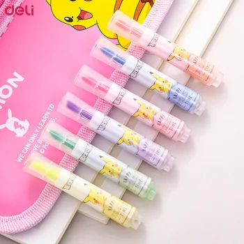 

20 Sets Deli Pokemon Highlighters 6 Color/1 Set Mini Cute Cartoon Pikachu Highlight Marker Pen Kids Drawing Graffiti Stationery