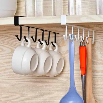 

6 Hooks Kitchen Cabinet Wall Hanging Cup Holder Shelf Storage Rack Organizer
